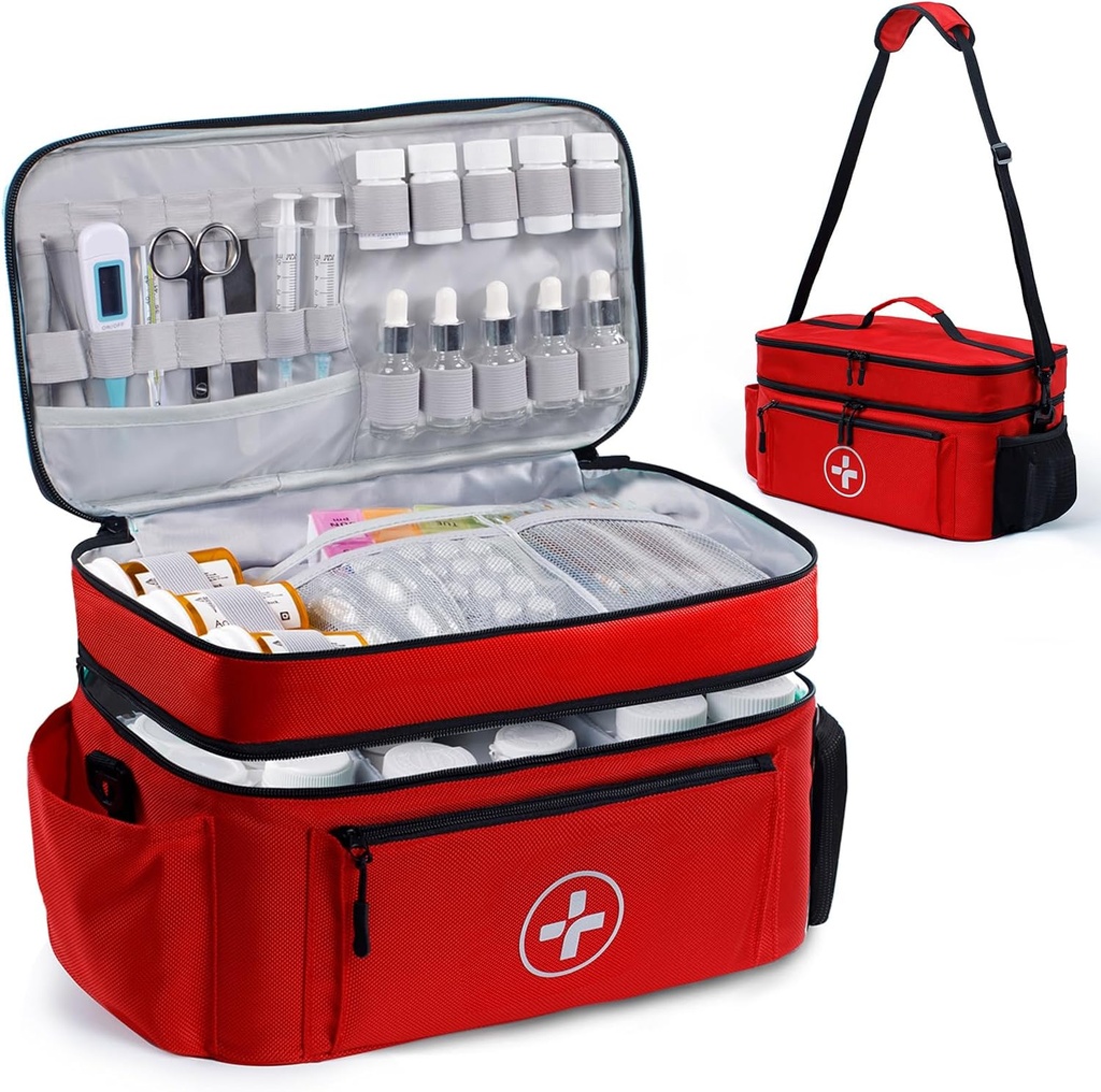 BAGSFY Travel Medicine Bag Organizer, Medical Bag Lege, Pill Bottle Organizer voor thuis, Grote Medicatie Opslag, Travel Carrying Case Eerste Hulp Kit Bags Lege, Nood Kit.
