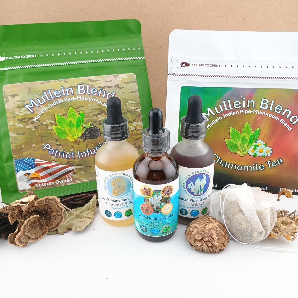 Indian Pipe Ghost Plant Based Complete Winter Wellness Collection - Tea and Tincture Starter Set with Chamomile, Mullein Leaf, Lion's Mane, and 5-Mushroom Complex (5 Items)