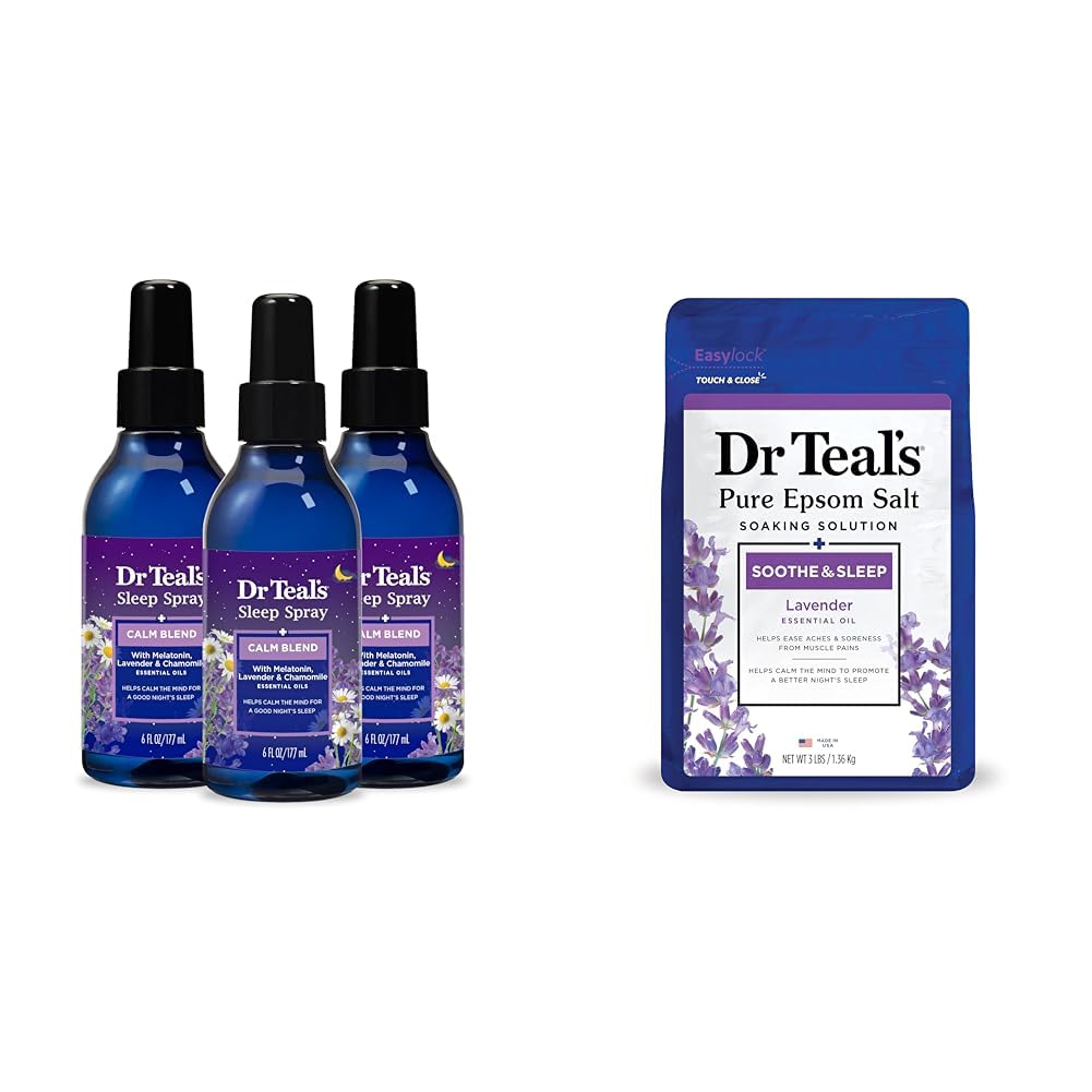Dr Teal's slaapspray met Melatonine en essentiële oliemengsel (verpakking van 3) & Epsom Zout Soaking Solution Soothe & Slaap Lavendel 3lbs