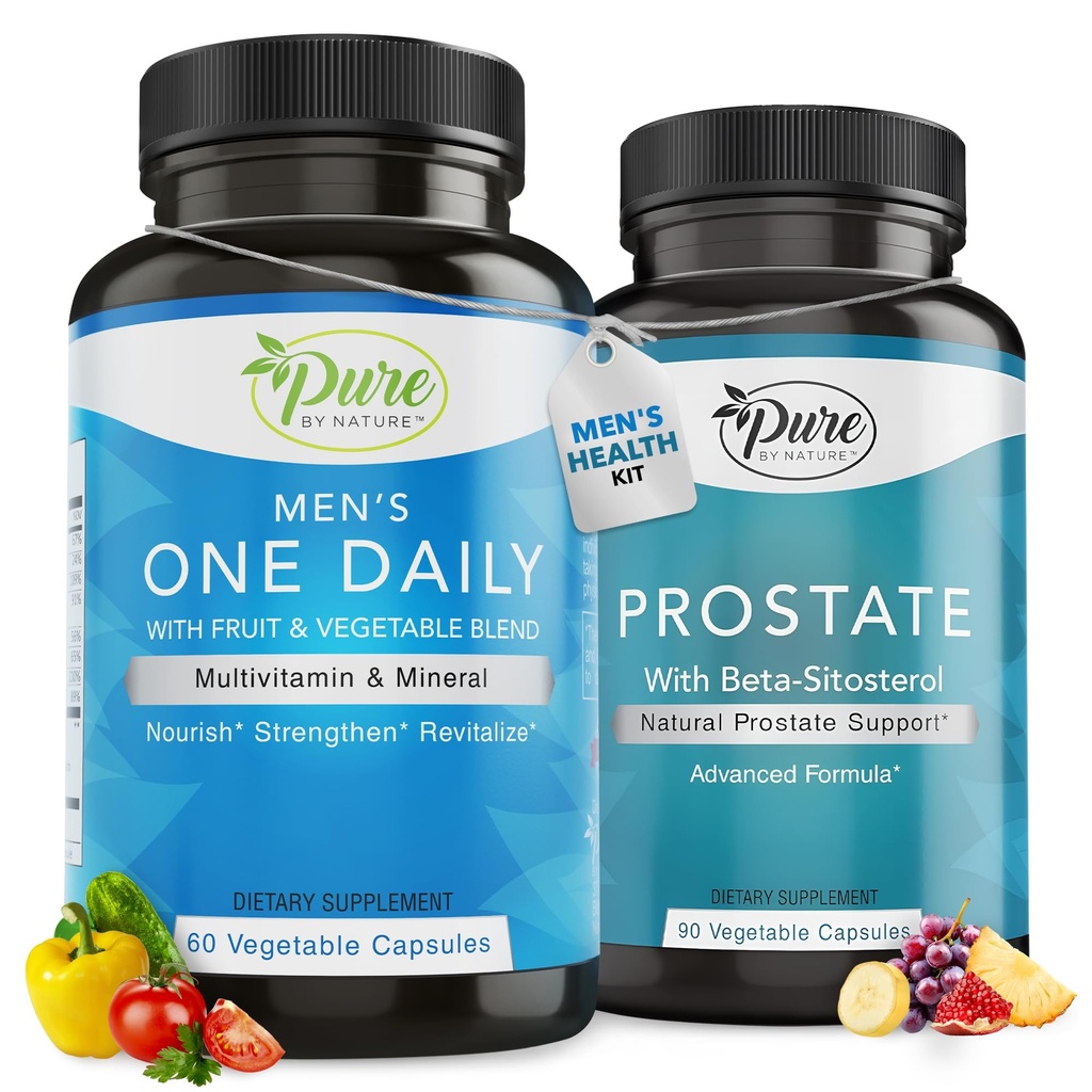 Pure By Nature Bundle Pack of One Daily Multivitamin, 60 Capsules & Prostate Health Supplements for Men, 90 Capsules, Vitamin, Minerals & Beta Sitosterol, Immune & Urinary Tract Support