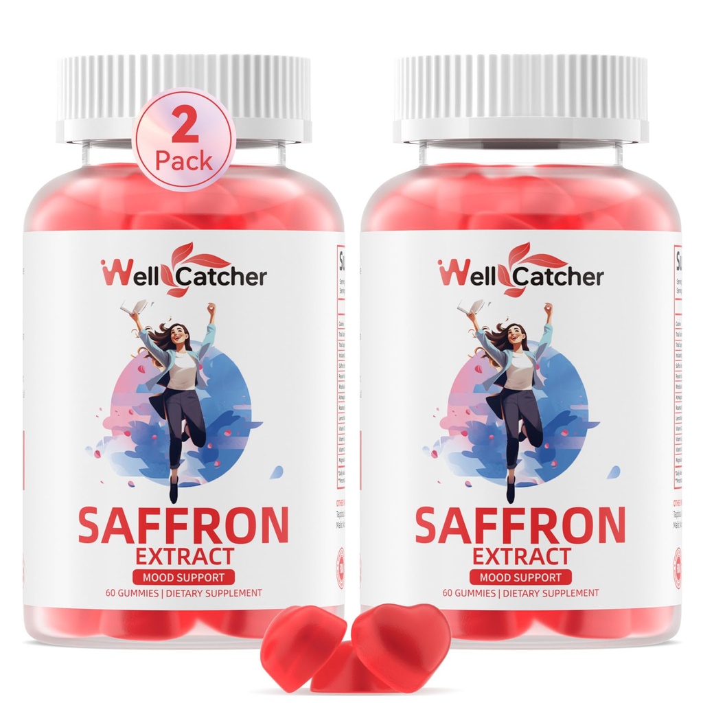 Saffraan Gummies voor volwassenen Kids - Biologische Saffron Extract Supplement voor mannen Vrouwen Suiker Gratis voor Mood Balance Ondersteuning Betere Slaap Metabolisme met Vitaminen Niet GGO Aardbei Smaak 60 Dagen Levering