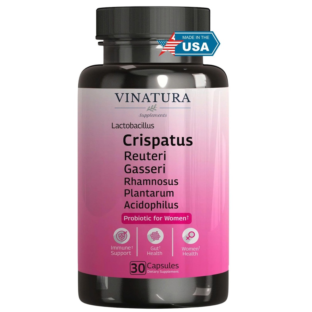 VINATURA Lactobacillus Rhamnosus, Reuteri, Gasseri, Plantarum, Crispatus, Acidophilus Probiotiques - Probiotiques pour les femmes *USA fabriqués et testés* Femmes Vaginal Health, Gut and Digestive Health - 30 Capsules