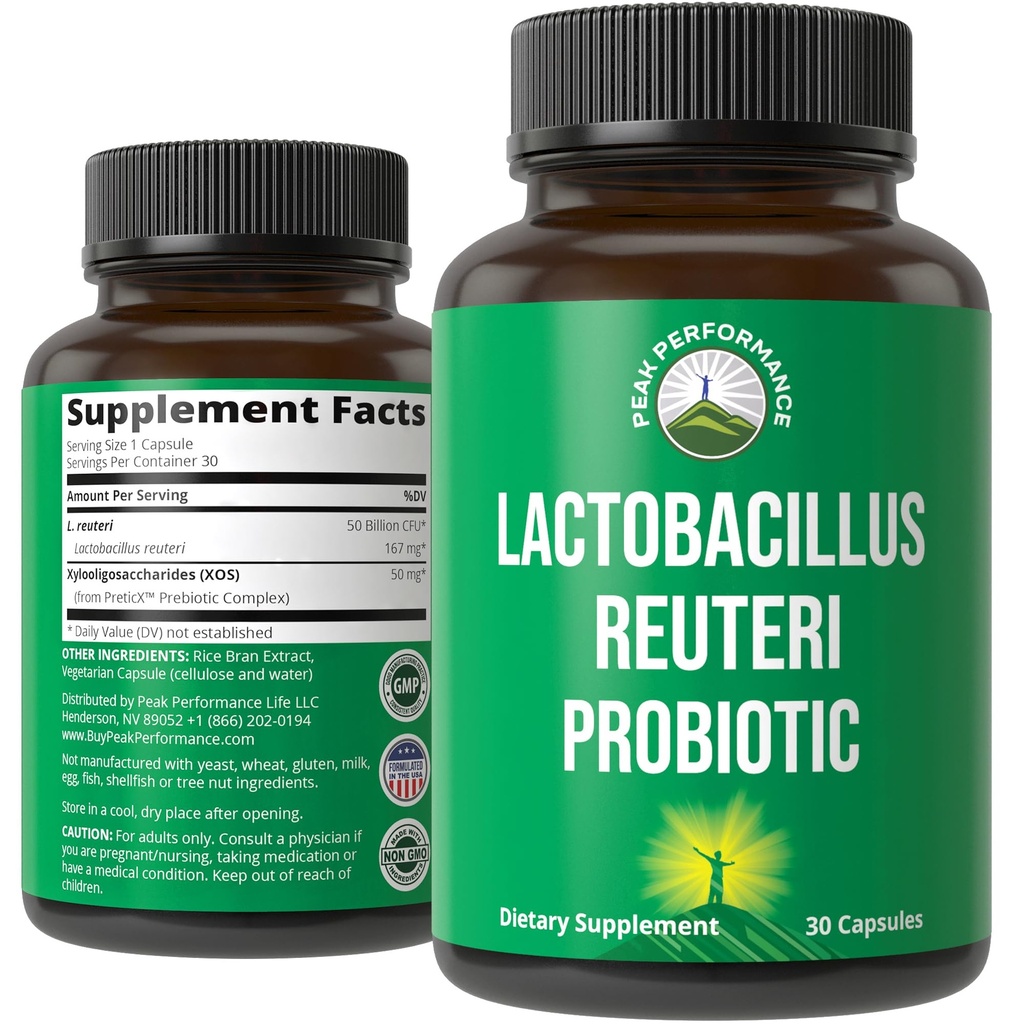 Lactobacillus Reuteri 50 milliards CFU Probiotiques avec PreticX® XOS cliniquement étudié Prebiotic - Probiotic Capsules Supplément pour Gut Health et Soutien Digestionnel - États-Unis Testé pour les deux femmes et hommes