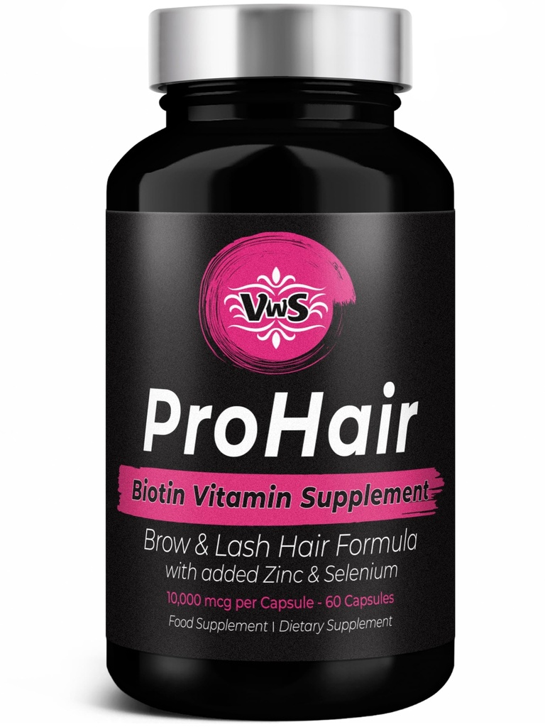 VWS Biotin 10.000 mcg Dieetsupplement w/Zinc & Selenium ter bevordering van dikkere haargroei, sterkere nagels en gezonde huid voor vrouwen en mannen, 60 Vegan Capsules