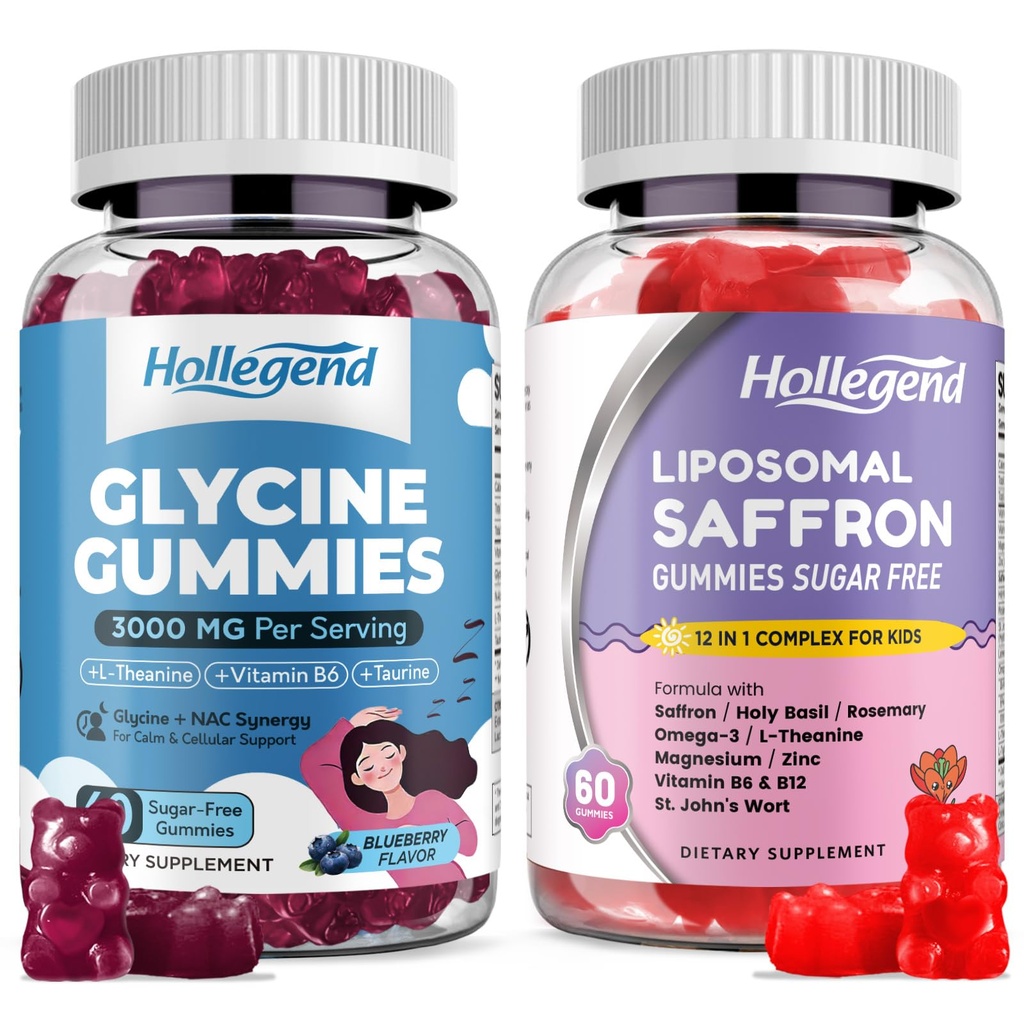 Glycine 3g Gummies & Saffron Gummies for Kids, Sleep, Focus & Brain Health Support