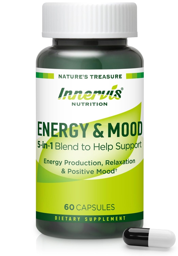 Supplément d'énergie et d'humeur – Booster l'énergie et réduire la fatigue, soutenir la relaxation – 60 capsules – Non-OGM, 3ème partie testée – Innervis Nutrition