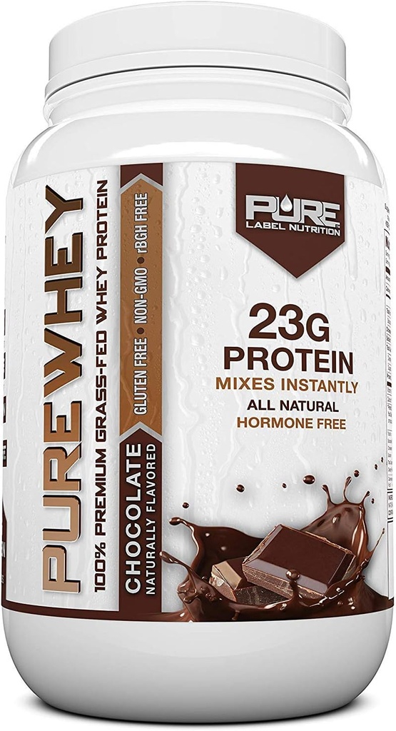 Pure Label Nutrition 100% Grass-Fed, Chocolate Wei Concentrate Proteine Powder (24g) met essentiële Aminozuren, voor pre en post workout herstel & spieropbouw, laag vet en lage koolhydraten - 2lbs
