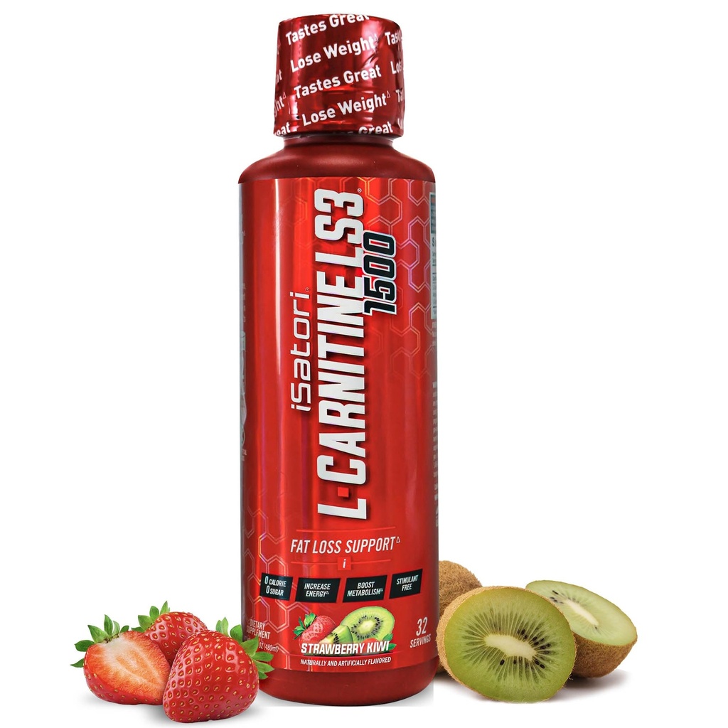 iSatori L-Carnitine LS3 1500, Liquid L-Carnitine met acetaat L-Carnitine, L-Carnitine L-Tartrate, Stimulant Free Pre Workout, Lage Calorie, Suiker, Gluten, Keto-Friendly, Aardbei Kiwi (32 Servers)