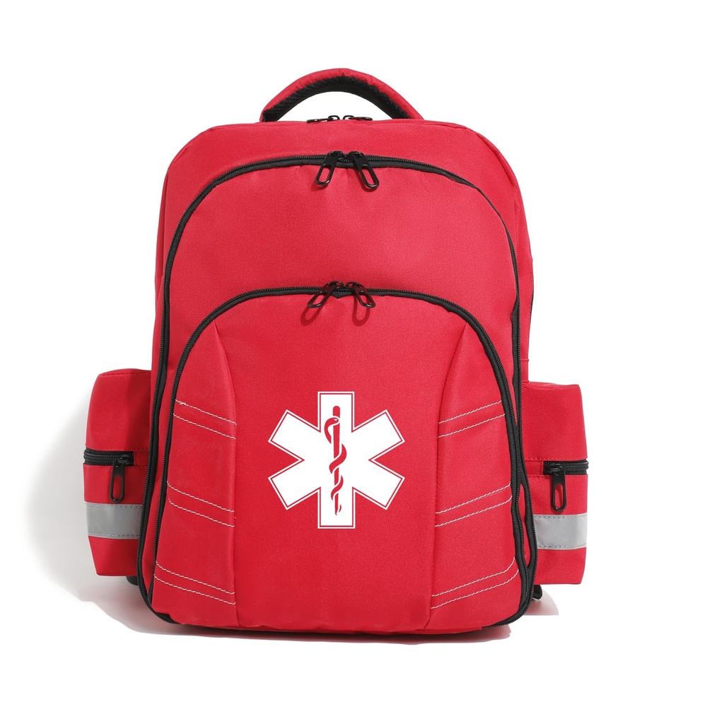 Red Medicine Backpack for School Empty First Aid Bag for Trauma Medication Safety Backpack Travel Paramedic Bag EMS EMT for Nurse Responder(bag only)