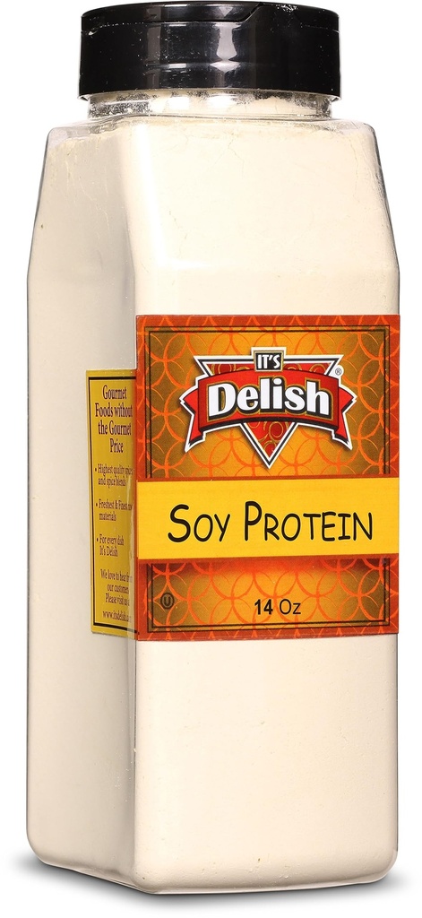 It's Delish Soy Protein Powder, 14 OZ Large Jar | Plant-Based Bulk Protein Powder Unflavored for Drinks, Shakes, Meal Replacement | No Sugar Added, Vegan, Gluten & Milk Free, Keto, Kosher