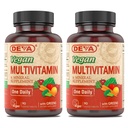 DEVA Vegan Multivitamin & Mineral Supplement with Iron 2-Pack, Spirulina, Chlorella, Ashwagandha, Broccoli & More, 90 Coated Tablets Each