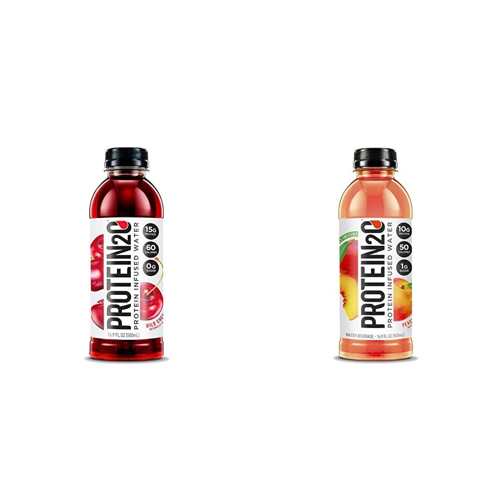 Protein2o Whey Protein Isolate Infused Water Bundle (12 Pack) - Wild Cherry and Peach Mango Flavors