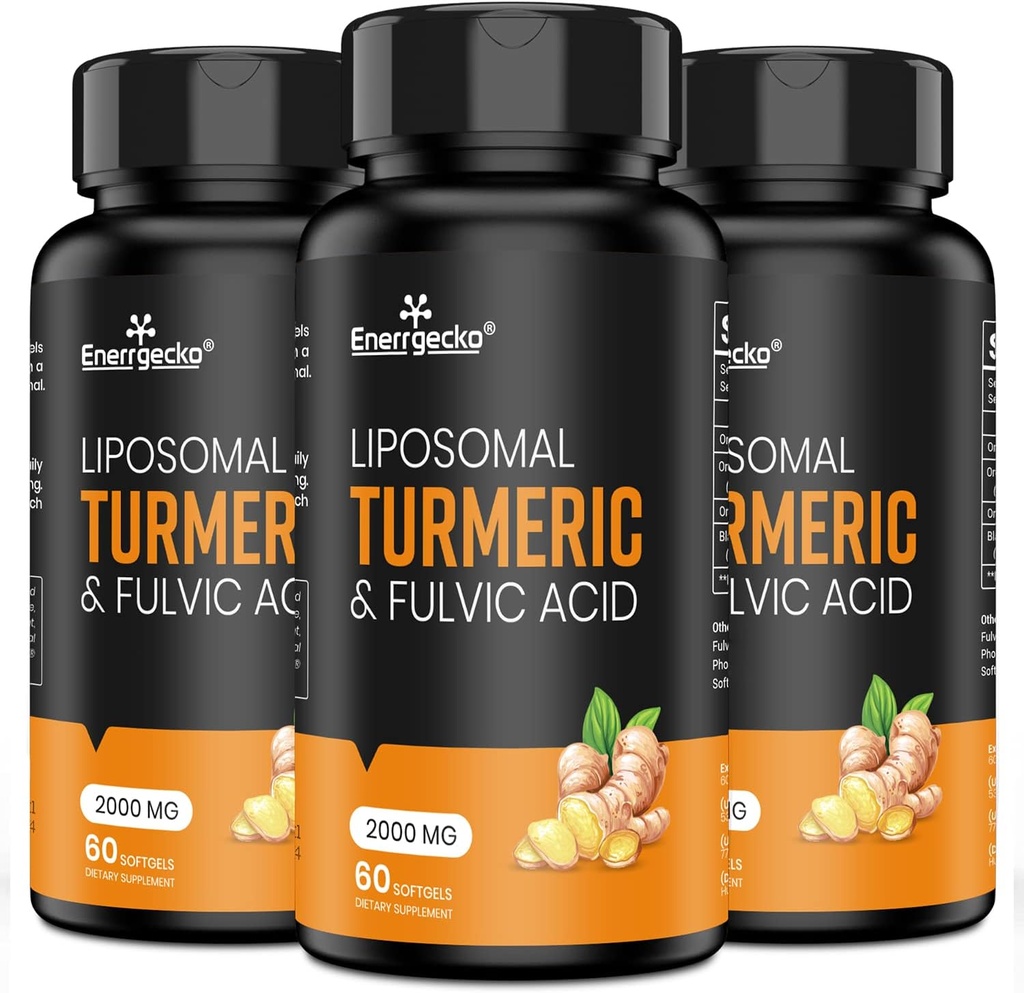 2000 mg liposomaal Kurkuma Curcumine met zwarte peper & gember voor Superior Absorptie met Fulvinezuur en Humic Acid 180 Softgels - 3 maanden levering