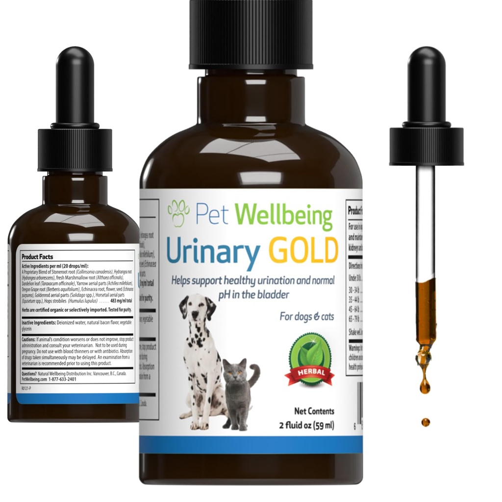 Pet Wellbeing Urinary Gold for Cats - Vet-geformuleerd Multi-Herb Urinary Tract Support - Feline Bladder Health & Urinary System Wellness - Holistic Cat Supplement - Liquid Formula 2 oz (59ml)