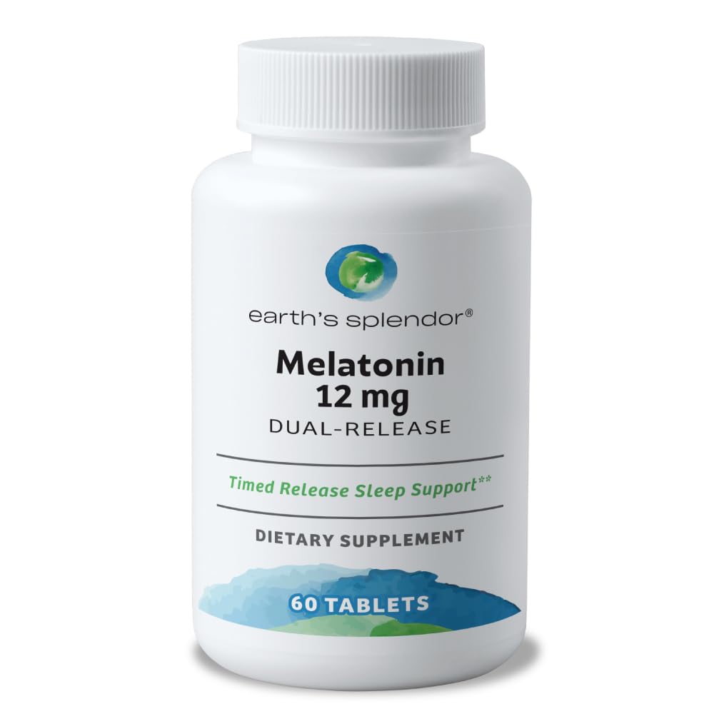 Earth's Splendor Melatonin 12 MG Bilayer Tablets, Sleep Aid Supplement, 60 Count - 2 Month Supply Melatonin