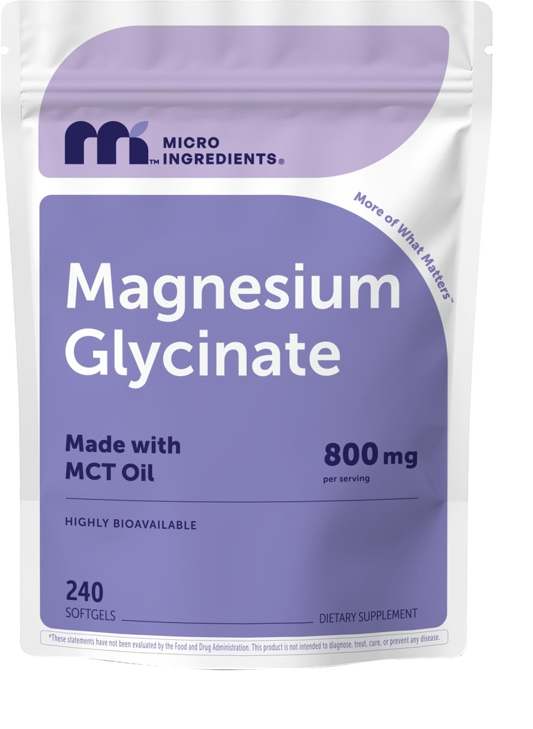 Micro Ingredients Magnesium Glycinate 800 mg Per Serving, 240 Softgels | Chelated Magnesium Supplement with MCT Oil | Non-GMO, Gluten Free, No Soy