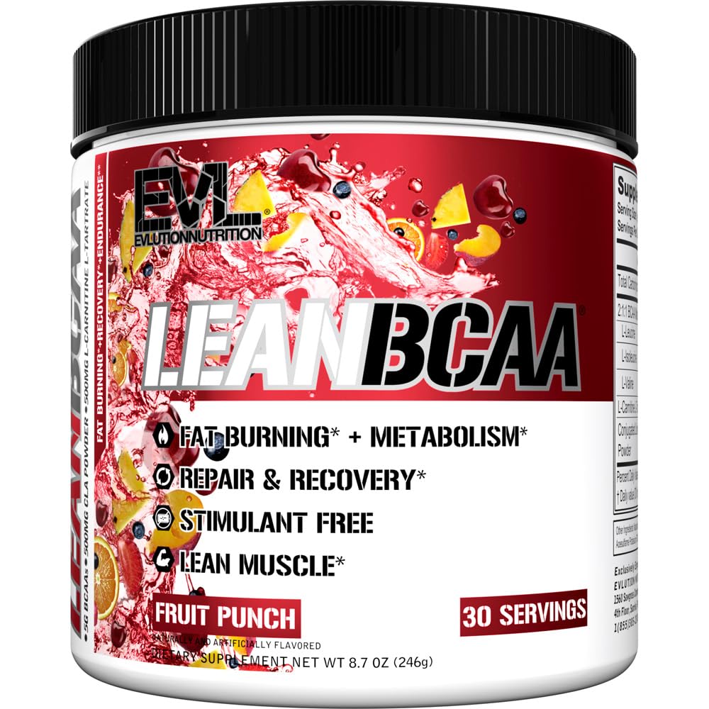 Stimilant Free Lean BCAA Powder - Evlutie Voeding BCAA's Aminozuren Poeder met CLA Carnitine en 2:1:1 Vertakte keten Aminozuren ondersteunt spierherstel Fat Burn en Metabolisme - Fruit Punch