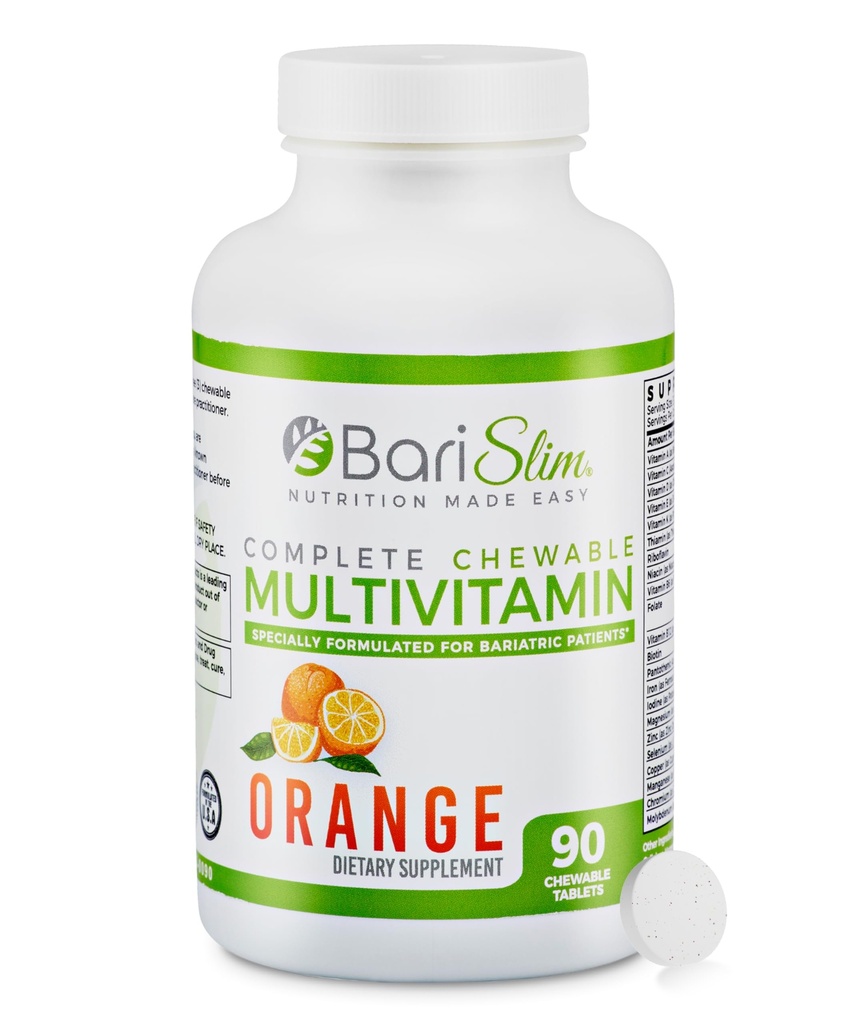 BariSlim Complete Kauwbare Bariatrische Multivitamine Tablets - 45 mg IJzeren Bariatrische Vitamine & Supplement voor Post Bariatrische Chirurgie Inclusief Gastric Bypass & Sleeve - Delicious & Handig Oranje