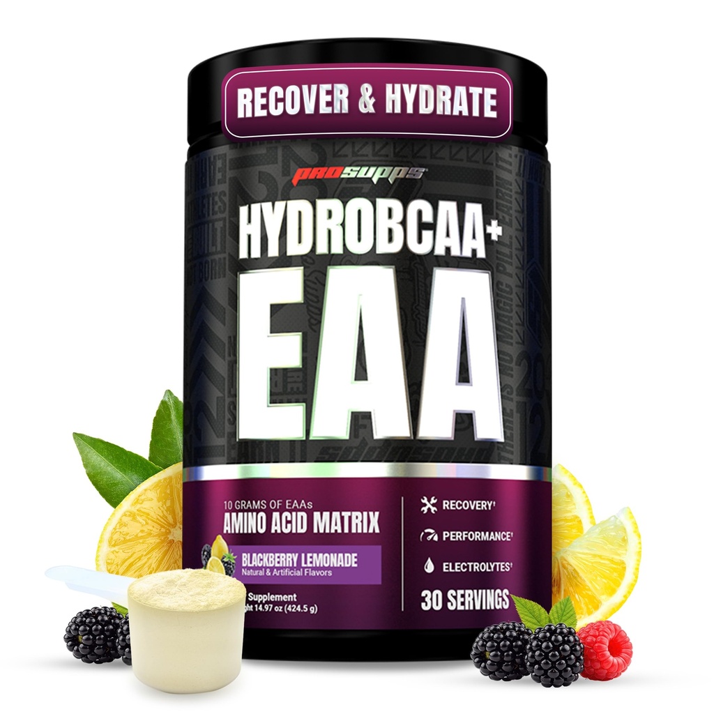 ProSupps HydroBCAA Poudre essentielle d'acides aminés, Lémonade de BlackBerry - Supplément entraînement avec BCAA, EAA et électrolytes pour l'hydratation et la récupération - Sans stimulant, sans soja et sans gluten - 30 portions
