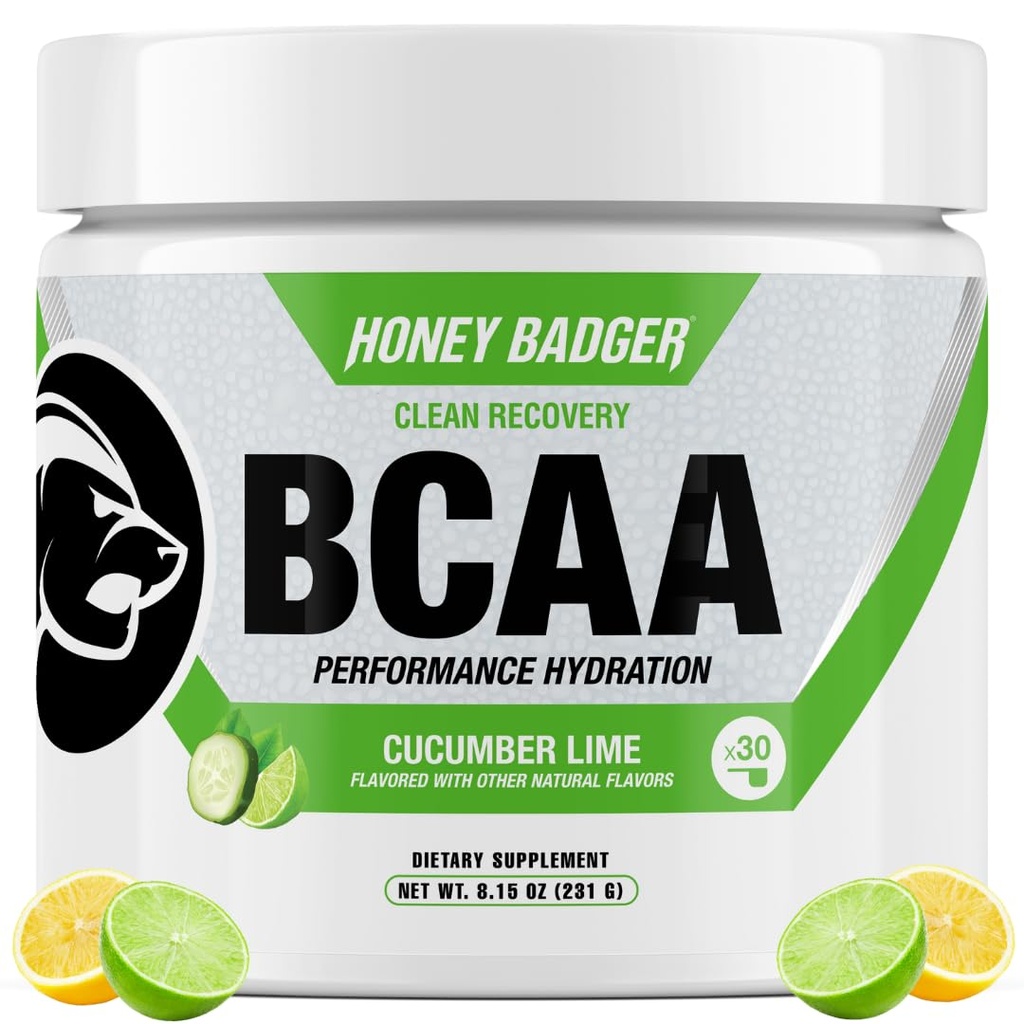Blaireau au miel BCAA + EAA Amino Acides Poudre, BCAA + L-Glutamine, Keto, Vegan, Sans sucre pour les hommes et les femmes, Hydratation et post entraînement Muscle Recovery Drink Mix, Cucumber Lime, 30 portions