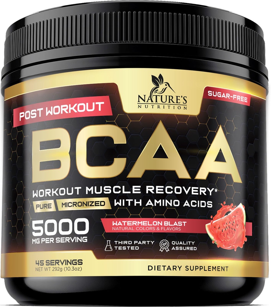 La poudre de boisson de récupération musculaire avec BCAA, L-Glutamine & Amino Acides - Meilleurs suppléments de récupération musculaire pour après entraînement - Sans sucre, Supplément d'acide amino à chaîne ramifiée pour les femmes et les hommes - 45 portions