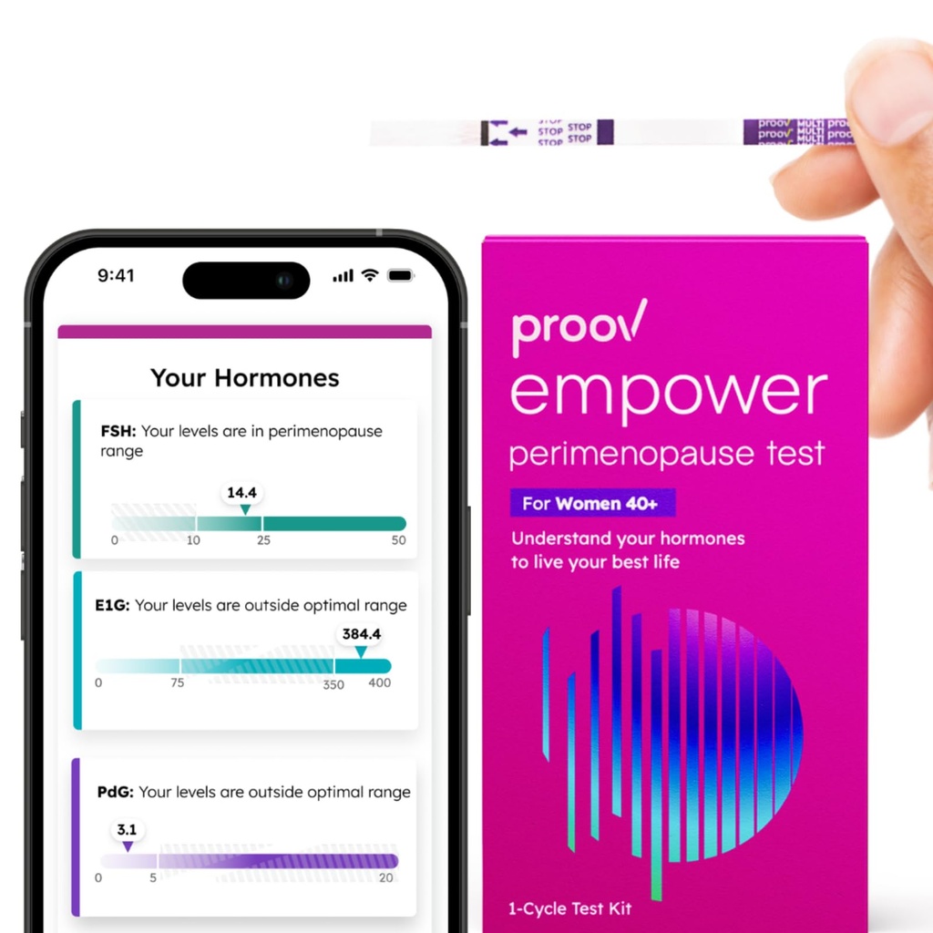 Proov - Empower Hormone Tracker at Home - for Women 30-40+ - Begrijp je Hormone Balance & Perimenoause Stage - Maten FSH, LH, Estrogen & Progesteron - 1 Cycle Test Kit