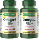Nature's Bounty Omega 3, supplément d'acide gras Omega 3, 520mg, soutient la santé du corps entier incluant le cœur, la peau, les articulations, 30 softgels végétariens, huile de poisson alternative (paquet de 2)