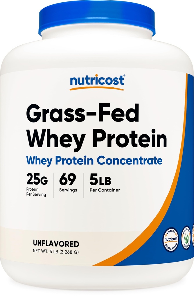 Nutricost Grass-Fed Whey Protein Concentrate (Unflavored) 5LBS - Undenatured, Non-GMO, Gluten Free