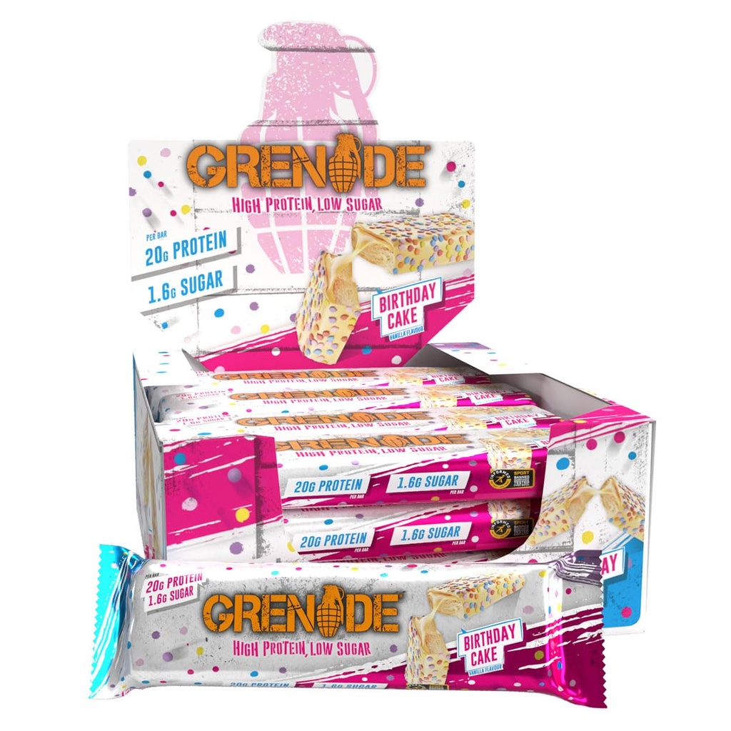 Grenade Carb Killa High Protein and Low Sugar Candy Bar, 12 x 60 g - Birthday Cake