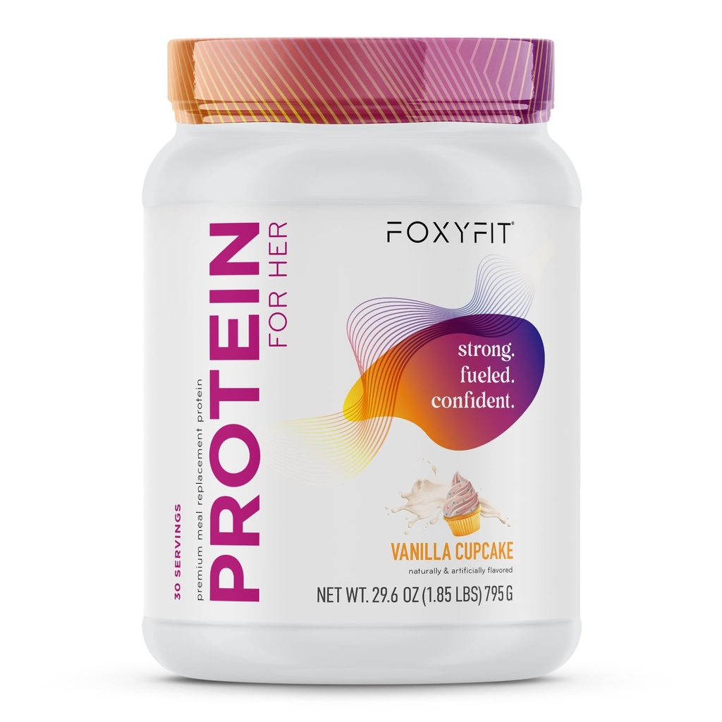 FoxyFit Protein for Her, Vanilla Cupcake Whey Protein Powder with CLA and Biotin for a Healthy Glow (1.85 lbs)