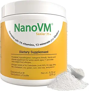 Senior 71+, Allergenenvrije vitaminesupplementen, niet-gearomatiseerde multivitaminepoeder met 14 vitamines & 13 mineralen, Low-Carbohydraat minerale supplementen, 275g - Solace Nutrition