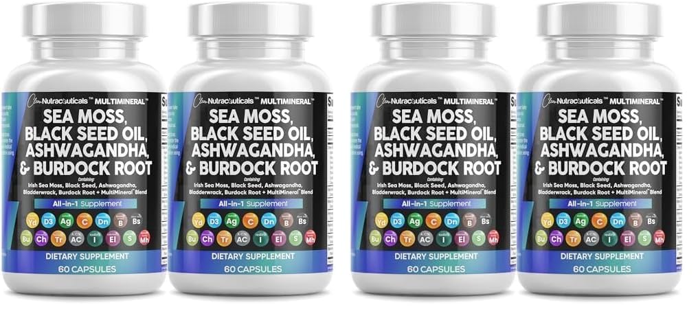 Schone Nutraceuticals Zee Mos Black Seed Oil Ashwagandha Turmeric Bladderwrack Burdock & Vitamin C Vitamine D3 met Vlierbes Manuka Dandelion Yellow Dock Jodium Chlorofyl ACV - 2Pack (pakket van 2)