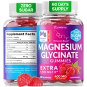 Magnesium Glycinate Gummies 400mg, Muscle Support and Relaxation, Magnesium Supplement for Women, Men and Kids, High Absorption, Sugar Free, Vegan, 60 Days Supply, Raspberry Flavor