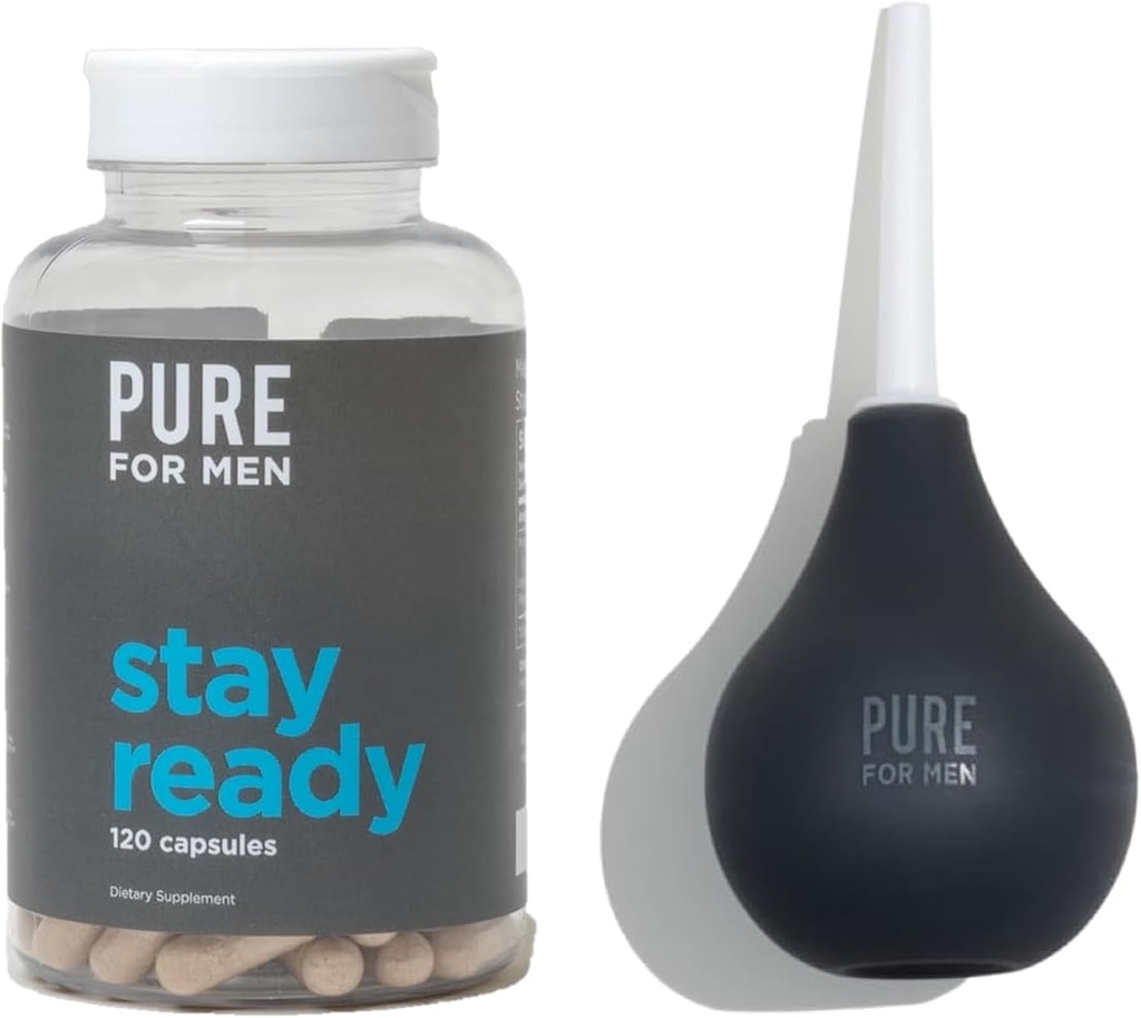 Pure voor mannen Blijf klaar vezel Supplement (120 Ct) + Bum Bulb Anal Douche Kit
