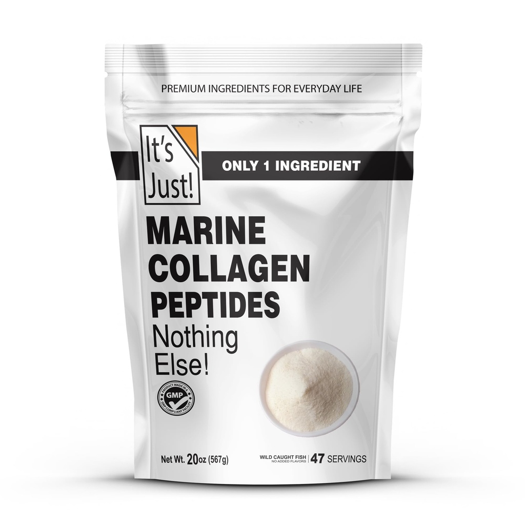 It's Just! Marine Collagen Peptides Powder - Unflavored, Gluten Free, Non-GMO, Heavy Metal Tested - 20oz