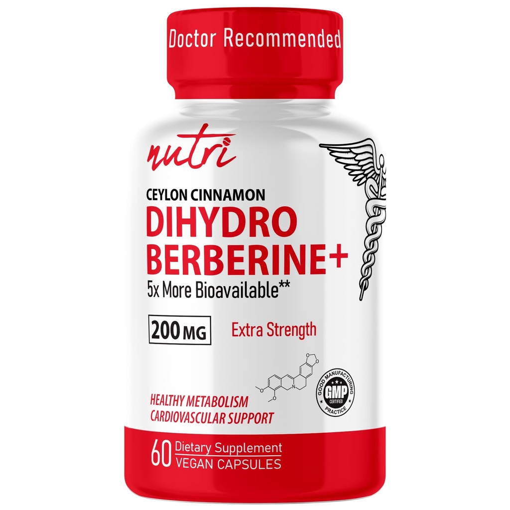 Nature's Fusions Dihydroberberine Supplément 200mg 60 Capsules - avec Ceylan Cinnamon, 5X plus efficace que les suppléments Berberine HCL - Nutri