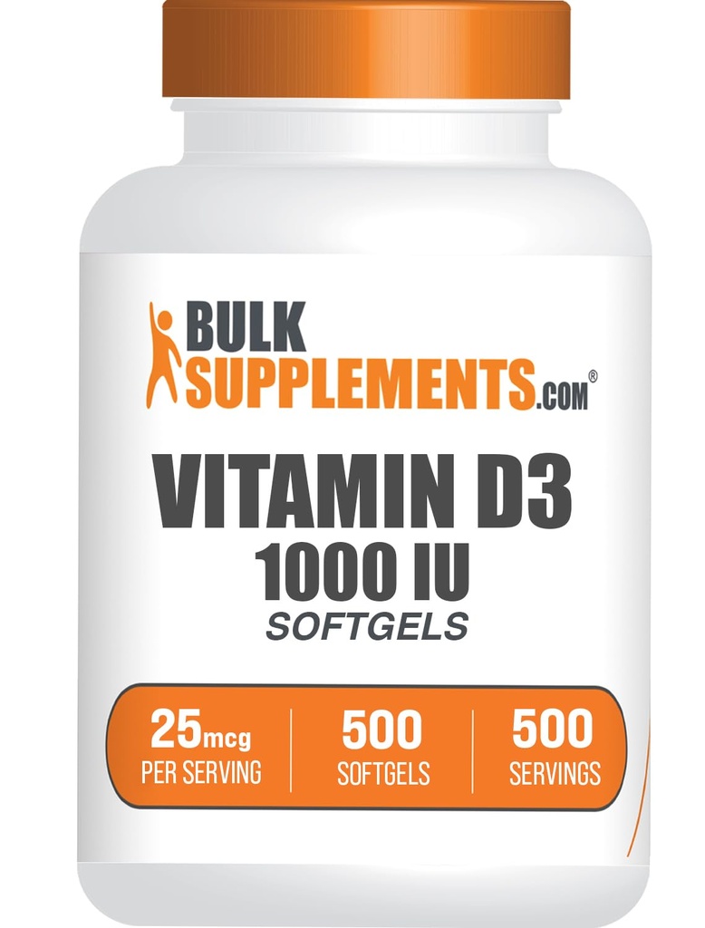 BulkSupplements.com Vitamine D3 1000IU Softgels - Cholecalciferol, D3 Supplement, Vitamine D 1000 IU - 1 Vitamine D3 Softgel (25mcg vitamine D) per portie, 500 Tellen (pakket van 1)