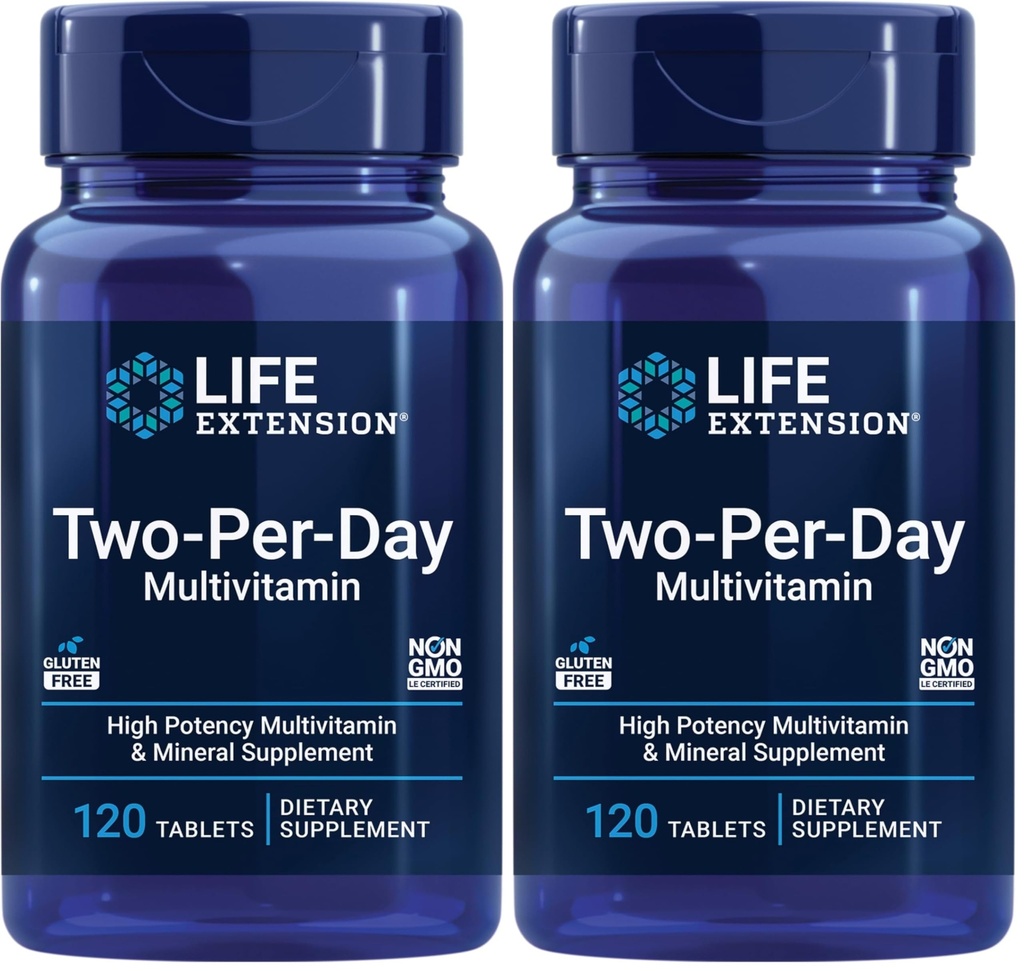 Life Extension Two-Per-Day High Potency Multi-Vitamine & Mineral Supplement - Vitaminen, Mineralen, Plant Extracten, quercetine, 5-MTHF Folate & More - Glutenvrije - Non-GMO - 120 tabletten (pakket van 2)