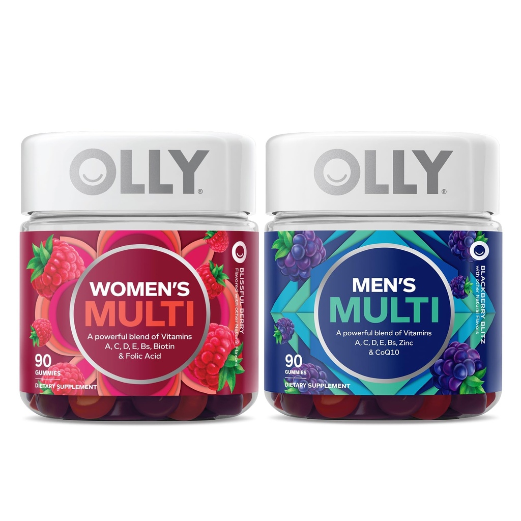 OLLY Vrouwen Multivitamine Gummy 90ct Berry & Mannen Multivitamine Gummy 90ct BlackBerry - Vitaminen A, C, D, E, Biotine, Zink & B-Vitaminen - 45 Day Supply Elk