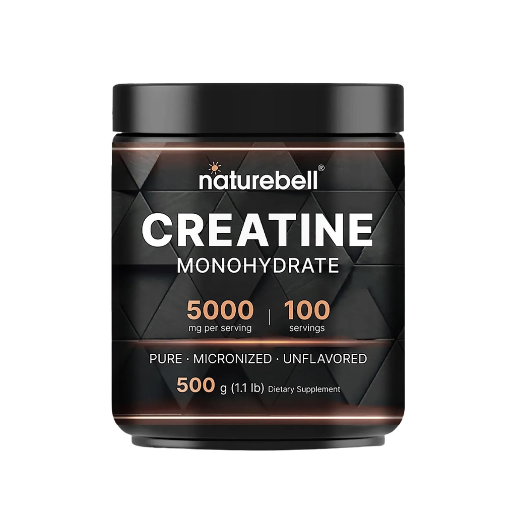 NatureBell Creatine Monohydrate Powder - 500g - Micronized Powder - levert 5000mg Creatine Per Serving - Pre-workout of Post-workout Support* - Vegan & Keto Friendly - Unflavored