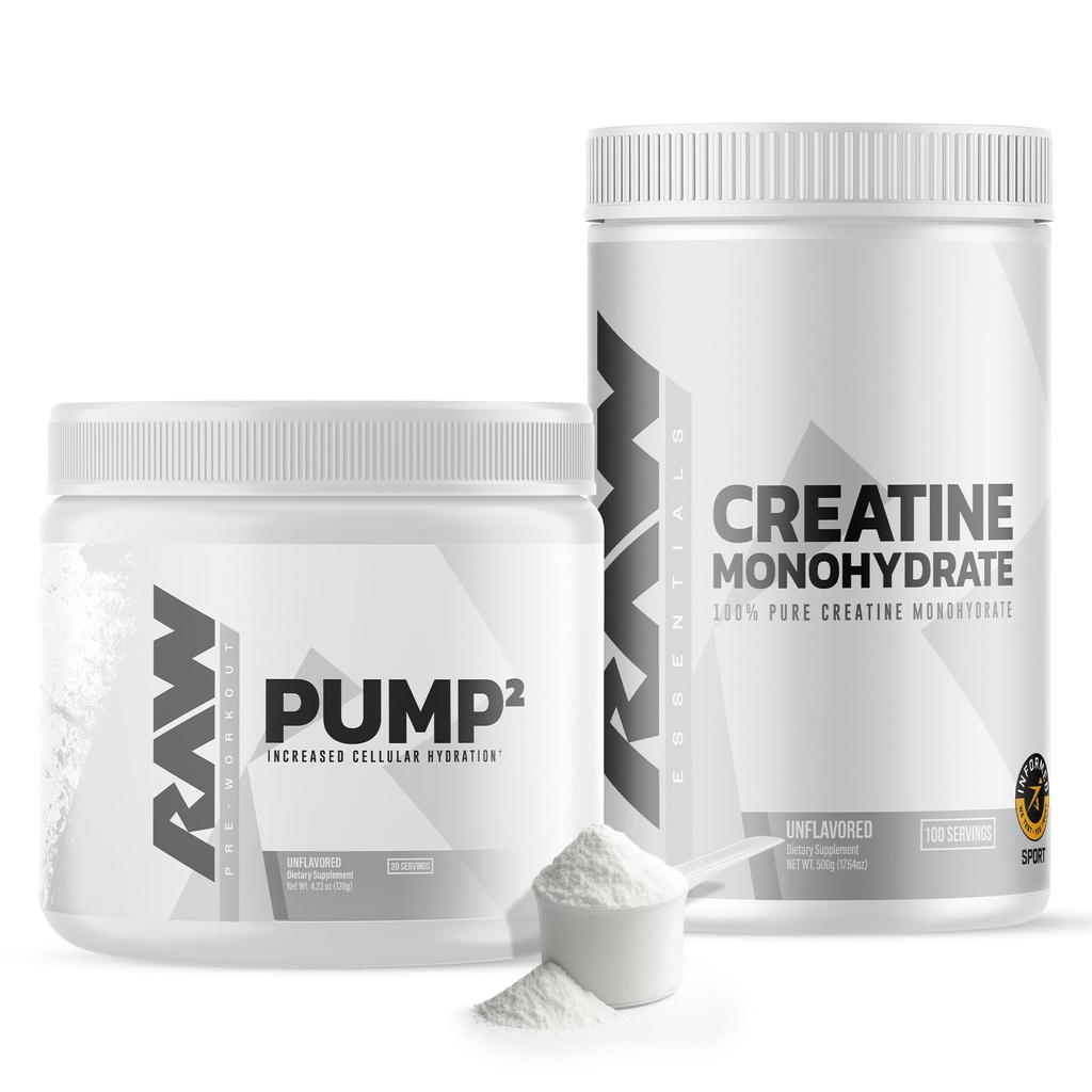 RAW Nutrition Créatine Monohydrate et poudre pré-entraînement non aromatisée
