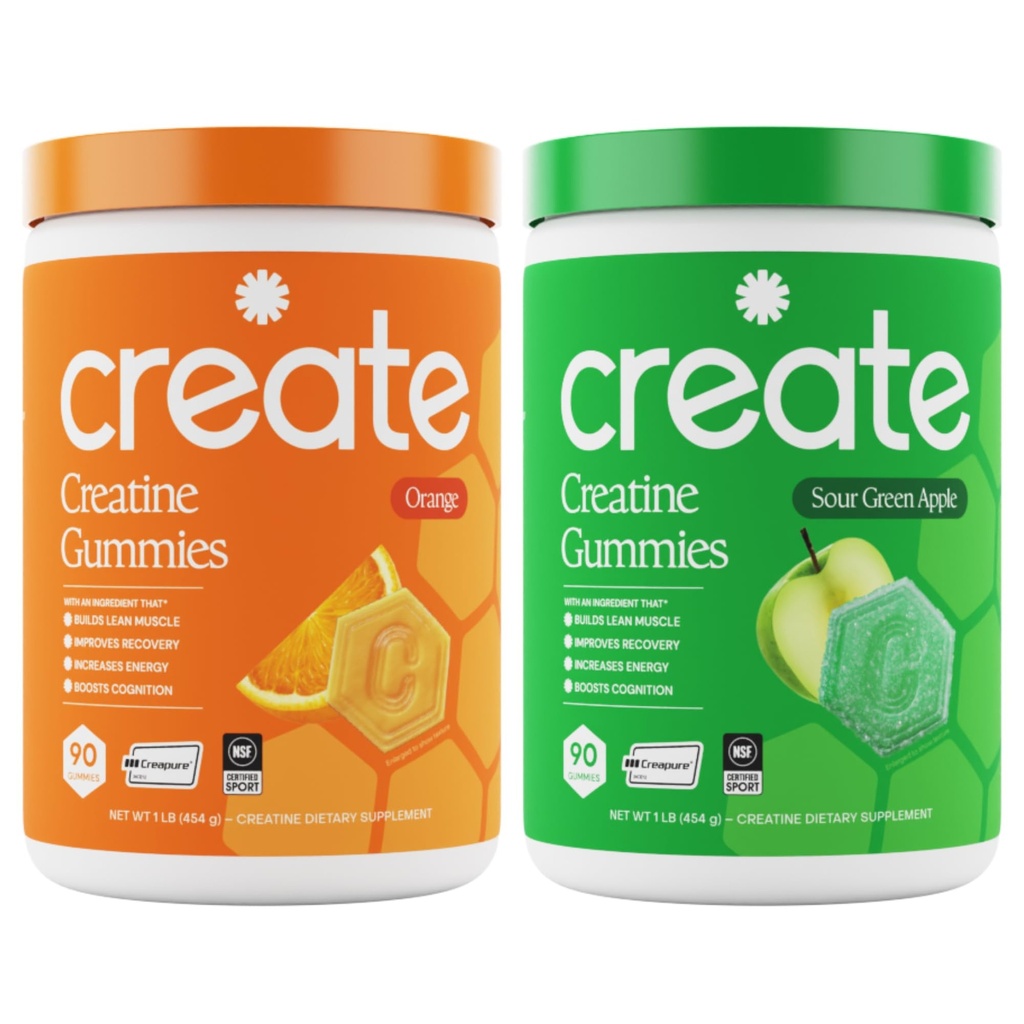 Creatine Monohydrate Gommies - Citrus Rush Duo - Sour Apple & Orange - Creatine Gommies pour femmes & hommes, NSF certifié, 3ème partie testée, formule anti-melting, 180 Compte (2-Pack)