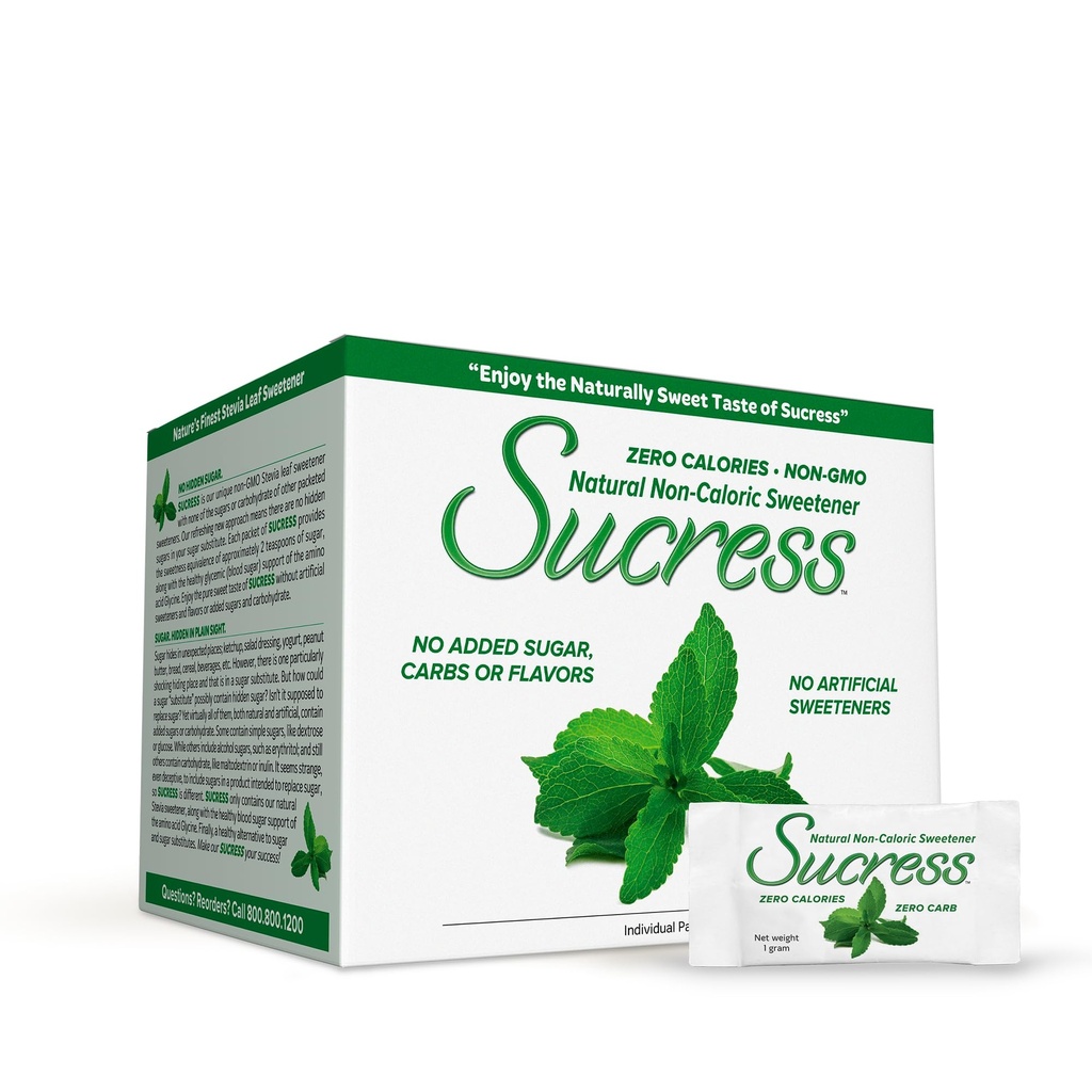 ANDREW LESSMAN Sucress Stevia Sweetener 250 Packets - Natural Non-Caloric Stevia Leaf Sweetener, Zero Calories, Non-GMO, No Added Sugar, Carbohydrates or Flavors, No Artificial Sweeteners.