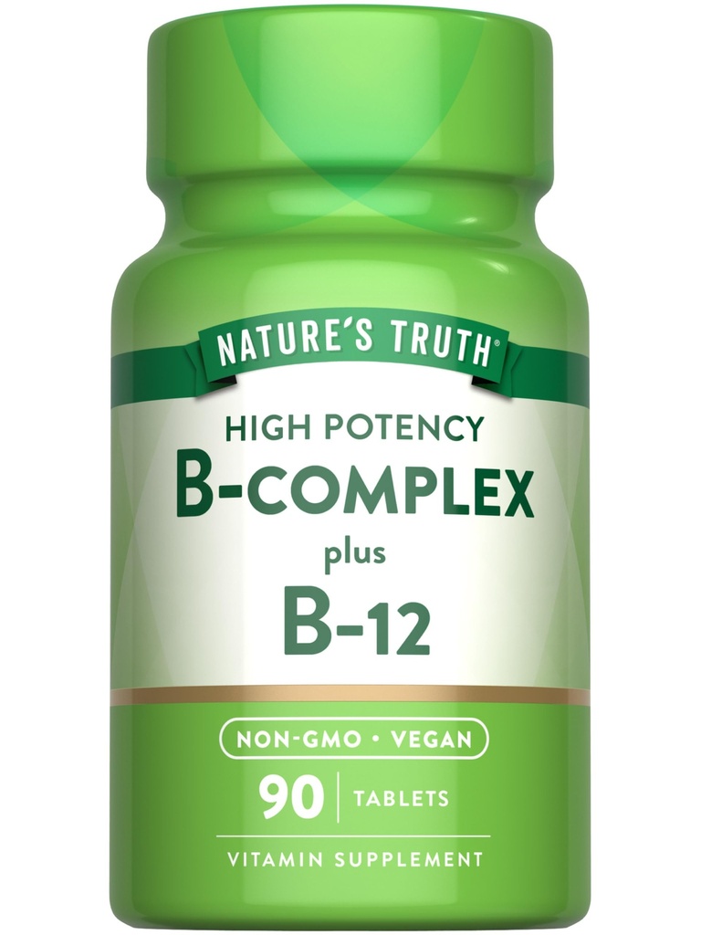 Nature's Truth Vitamin B Complex for Women & Men | Plus B12 | 90 Tablets | High Potency | Vegan and Non-GMO Supplement