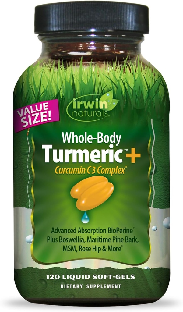 Irwin Naturals Whole-Body Turmeric + Curcumin C3 Complex - 120 Liquid Soft-Gels - met Boswellia, Maritime Pine Bark, MSM & Rose Hip