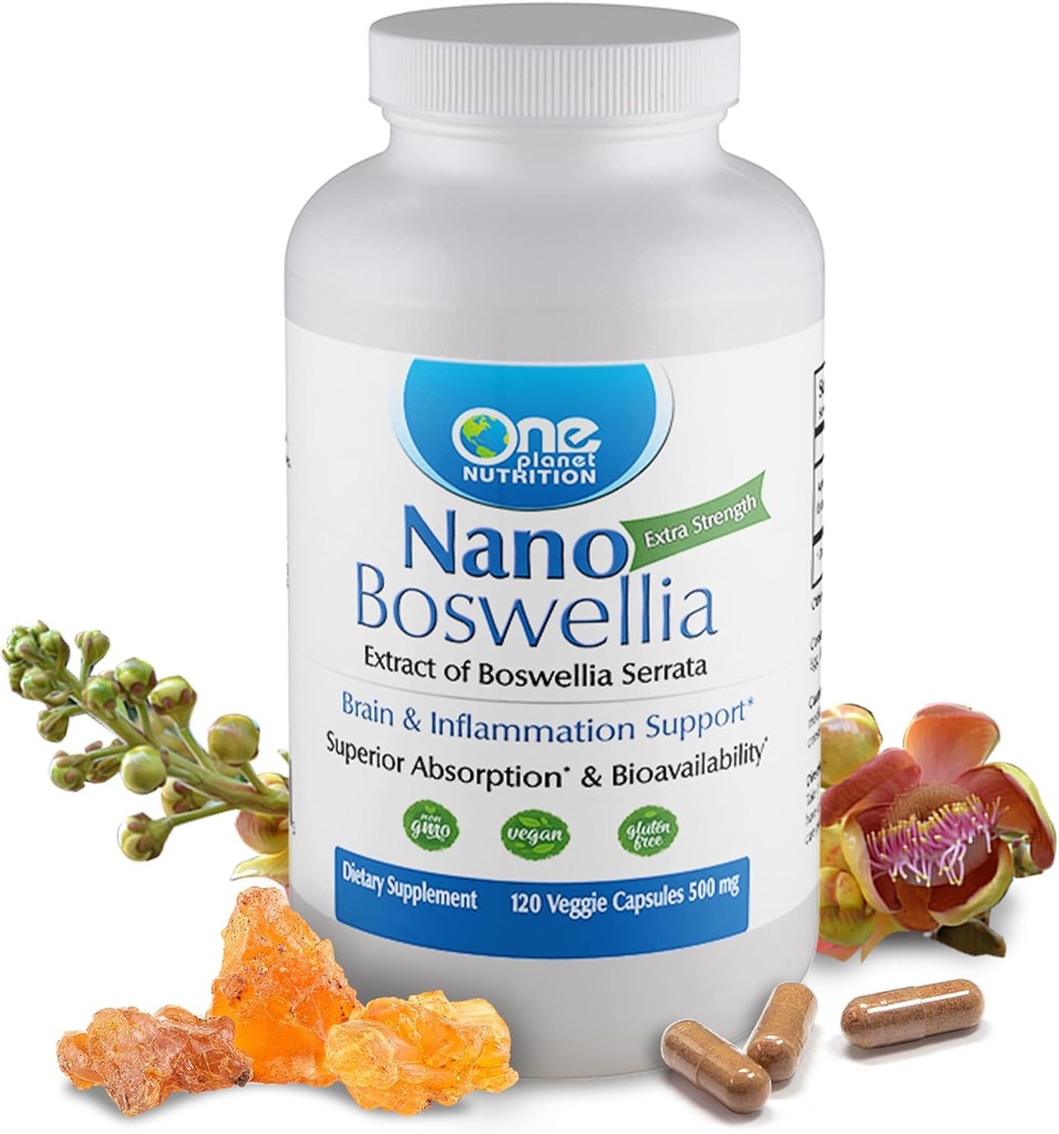 One Planet Nutrition Nano Boswellia 500 mg Veggie Capsules (120 porties), Boswellia serrata Resin, Ondersteunt Cognitieve Functie voor Brain Health, Non-GMO, Veganist, Glutenvrije