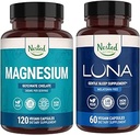 Nested Naturals Luna Melatonine-vrije slaaphulp & Magnesium Glycinate Chelaat voor verbeterde slaap, ontspanning, & herstel (180 capsules)