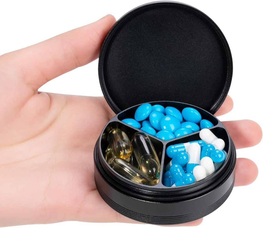Metalen Pill Case 3 Compartiment - Waterdichte Pocket Purse Pill Box Aluminium Travel Pill Container Medicine Organisator Draagbare Dagelijkse Pill Houder voor Vitaminen Medicatie Visolie