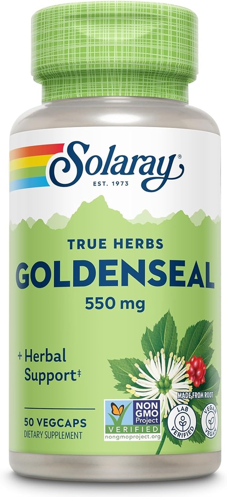 SOLARAY Goldenseal Root 550mg - Golden Seal Capsules - Kruidensupplementen voor Wellness Support - Non-GMO, Veganistisch, Glutenvrij, Lab geverifieerd, 60 dagen geld terug garantie, 50 porties, 50 VegCaps
