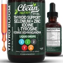 ThyroBloom Thyroid Ondersteuning voor vrouwen Liquid Drops Iodine L-Tyrosine Selenium Koper Ashwagandha Zink Kelp Bladderwrack Schisandra Guggul Turmeric Vitamine A D3 B12 Folate Supplement door Clean Nutra 4oz